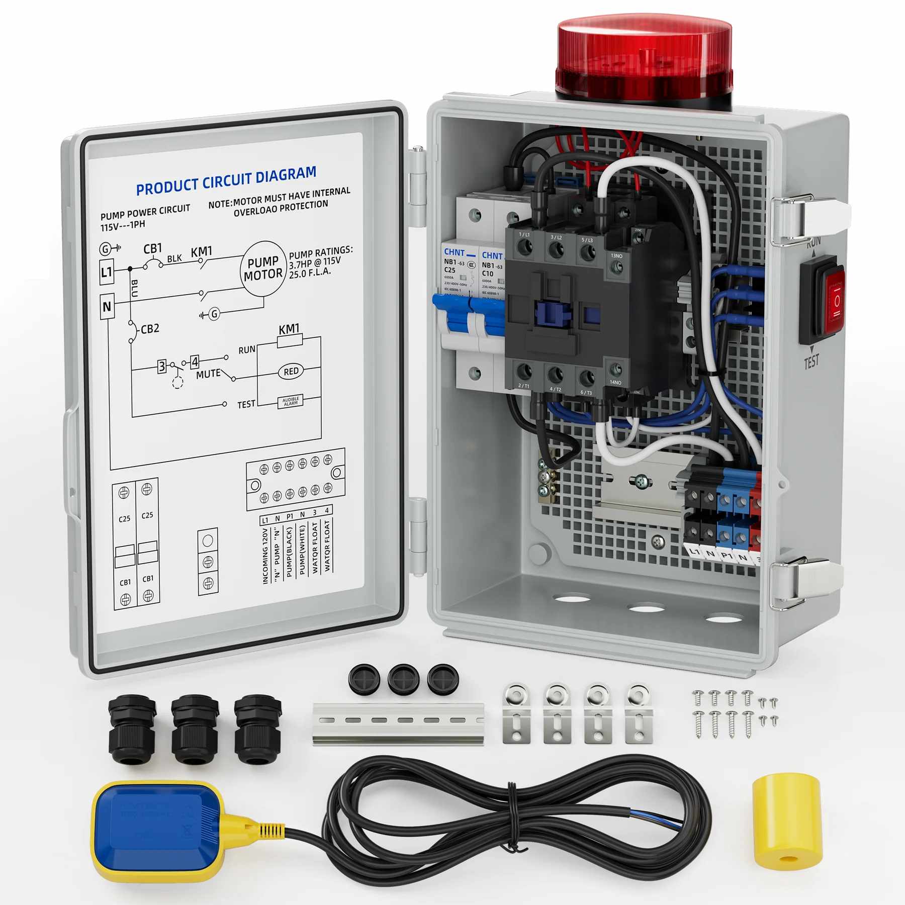 Allarme automatico ad acqua alta per sistemi di pompe per pozzetto con allarme da 110 dB